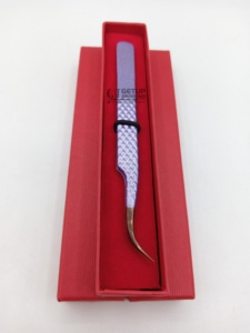 Pince à épiler professionnelle GETUP BROSONS IMPEX avec logo personnalisé, outils de beauté, revêtement poudré violet brillant, pointe incurvée en or rose - Product Image 3