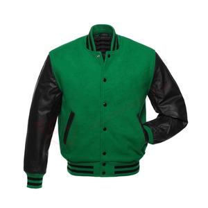 Fabricant OEM de haute qualité hommes vert-couleur laine-corps collège-vol cuir manches personnalisé Baseball-Letterman Varsity vestes - Product Image 5