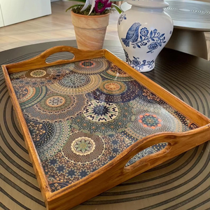 Bandeja de madera de diseño moderno con asas para servir té Otomano o como regalo para ella - Product Image 1
