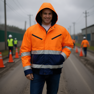 High-Viz Orange/Navy PREVENT <b>Pilot</b> <b>Jacket</b> Raincoat for Enhanced Visibility - Product Image 3