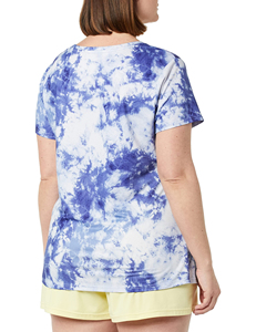 Camiseta de punto con cuello redondo y manga corta, estilo tie-dye, 100% poliéster, con logo personalizado para mujer, precio competitivo 2026 - Product Image 2