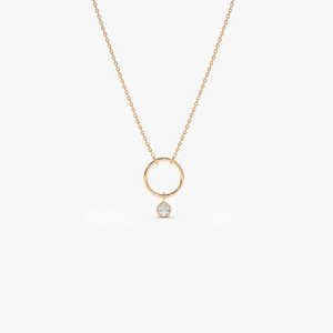 Alta calidad 14K oro collar círculo bisel conjunto con corte brillante diamante perla cadena proveedor al por mayor - Product Image 3