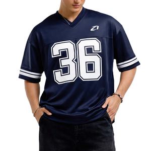 T-shirt de sport respirant Y2K Streetwear col en V bleu marine style maillot de football américain surdimensionné en mesh avec numéro 36 imprimé par sublimation OEM USA - Product Image 1