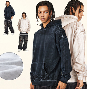 Sweat à capuche ultra lourd en éponge française unisexe sweat à capuche surdimensionné sans ficelle pour homme - Product Image 1