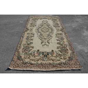 5.2x9.7 ft Vintage Large Rug, <b>Brown</b> Green Turkish Floral <b>Wool</b> Rug - Product Image 1