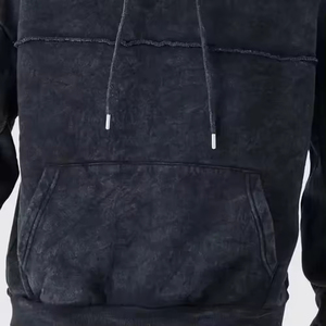 Survêtement unisexe à capuche en molleton d'hiver gris foncé surdimensionné délavé à l'acide avec design 2 en 1 et taille élastique - Product Image 6