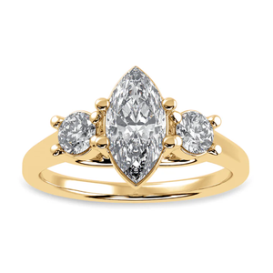 แหวนเพชรทรงมาร์คีส์และทรงกลม 4 กะรัต ได้รับการรับรองจาก IGI เพชรเพาะเลี้ยงในห้องปฏิบัติการ แหวนสามเม็ดในทองคำ 14K สี F ความใส VVS2 - Product Image 2