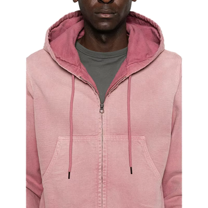 เสื้อแจ็คเก็ตผู้ชายสไตล์วินเทจ สีเบอร์กันดี ซิปหน้า ทรงหลวม แขนยาว ผ้าฝ้ายใส่สบาย มีฮู้ดพร้อมเชือกผูก รุ่น 2026 - Product Image 2