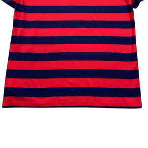 Camiseta de manga corta de algodón puro con cuello redondo y bolsillo en el pecho a rayas azules y rojas para hombre - Product Image 6