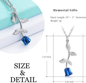 Plata azul Rosa flor urna collar cremación joyería para cenizas para mujeres niñas urna recuerdo medallón humano titular tamaño personalizado - Product Image 2