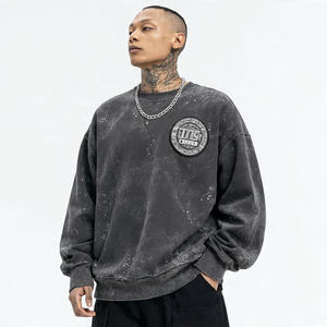 Sweat-shirt d'hiver vintage délavé pour homme, broderie numérique en strass, polaire surdimensionné, style hip-hop streetwear, lavage à la pierre - Product Image 3