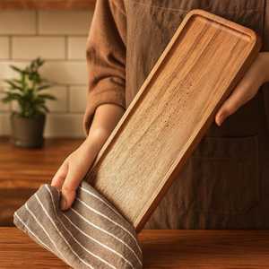 ถาดรองจานใส่ขนมและผลไม้สำหรับตกแต่งบนโต๊ะอาหารทรงสี่เหลี่ยมผืนผ้าทำจากไม้เนื้อแข็งแท้ธรรมชาติถาดเสิร์ฟกาแฟถาดเสิร์ฟสำหรับคาเฟ่ - Product Image 3