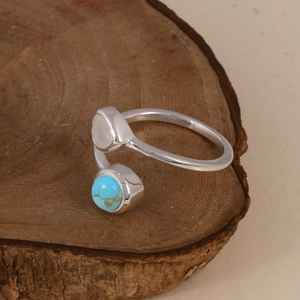 Bague Kingman en argent sterling avec turquoise et pierre de lune Design de dérivation réglable Fait à la main Bijoux en pierres précieuses Boho Cadeau pour elle - Product Image 4