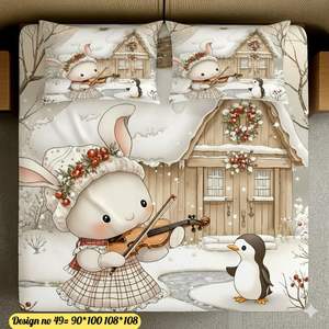 Ensemble de taies d'oreiller en microfibre tissée imprimée Melody Bunny, moderne, rembourrage en polyester, 3 pièces - Product Image 1