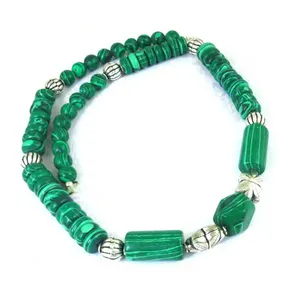 Collier pour femme en argent 925 plaqué avec perles de malachite et design géométrique, bijou élégant en pierres précieuses perlées, cadeau - Product Image 2