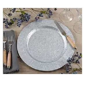 Silver Antique Finished High Selling Farmhouse Galvanized Distressed Metal Charger Plates Wedding And Dinner Tabletop Decoration