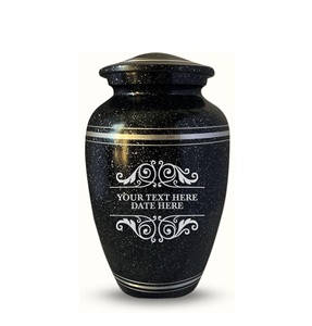 Urne de crémation humaine personnalisée pour cendres adultes, urne en aluminium avec nom, date, design, noire avec bord argenté, taille personnalisée - Product Image 2