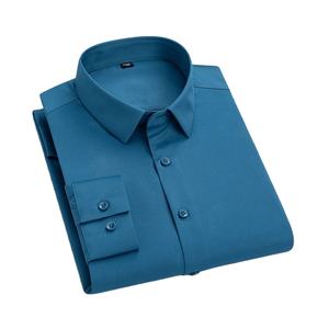 เสื้อเชิ้ตแขนยาวผู้ชายผ้าสแปนเด็กซ์/ โพลีเอสเตอร์ผ้าซาตินกันรอยยับมีกระดุมคอปกแบบลำลองระบายอากาศได้ดีแห้งเร็ว - Product Image 1