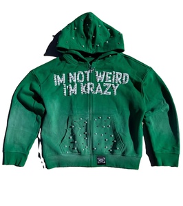 Custom Distressed Puff Printed 100% Cotton Fleece 650g Quick Dry Winter Men's Tracksuit Set Rhinestone Baggy Sweatpants <b>Zip</b> - Product Image 2