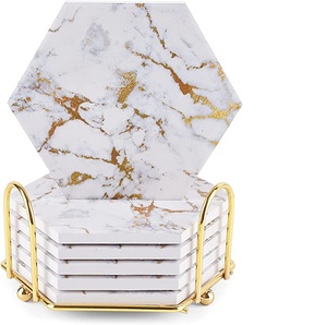 Posavasos de mármol con soporte de hierro, producto de cocina, 6 unidades - Product Image 1