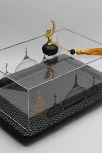 Caja de servicio hecha a mano de acrílico de Metal con temática islámica portátil, tapa de remate de media luna, Decoración de mesa con estampado de cúpula para Ramadán Eid - Product Image 2