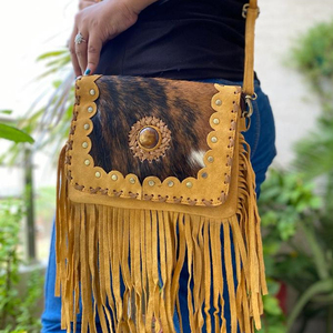 กระเป๋าถือหนังกลับหนังวัวแท้คุณภาพสูงคุณภาพระดับพรีเมียมกระเป๋าสะพายข้างหนังวัวแท้สไตล์ตะวันตกสไตล์โบฮีเมียน - Product Image 2