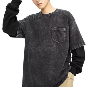 เสื้อยืดผู้ชายแบบย้อมสีเอซิด แขนสั้น คอกลม สวมใส่สบาย เหมาะสำหรับแฟชั่นประจำวัน - Product Image 2