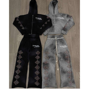 Survêtement à capuche personnalisé en coton 100% de 420 g/m² avec impression sérigraphique, survêtement délavé à l'acide pour hommes - Product Image 6