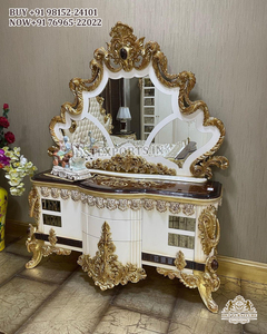 Juego clásico de cama y dormitorio pulido en oro blanco, lujosos muebles de dormitorio italianos de 5 piezas, juego de dormitorio de madera de teca de calidad superior - Product Image 4