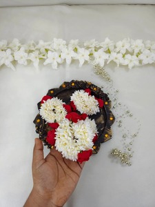 Jasmin blanc artificiel avec fleur rose rouge Gajra accessoires de cheveux chignon chouchous bandes femmes Mehndi Mayoon faveurs de mariage - Product Image 3