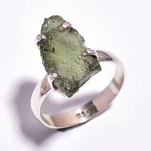 Natural moldavite gemstone prong <b>ring</b> handmade 925 sterling silver wholesale jewelry custom design for women and girls - Product Image 4