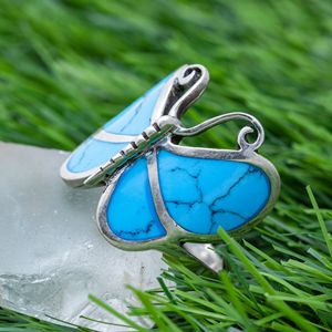 Memoria Jewels Classic Bohemian Butterfly Shape Turquoise Enamel <b>Cocktail</b> <b>Ring</b> 925 Sterling Silver Unisex Jewelry Gift - Product Image 2