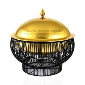 Plat de service de nourriture de luxe dôme doré avec cadre en métal noir casserole ronde chauffe-plats de stockage idéal pour la décoration intérieure - Product Image 3