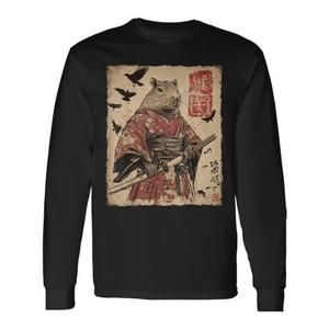 T-shirt à manches longues avec motif Capybara Samurai, guerrier japonais, Anime - Product Image 1
