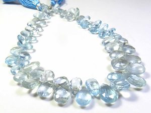 High Quality Natural Blue Multi Aquamarine Faceted Pear Clear Gemstone Beads 7-13mm 10"Strand - Product Image 3