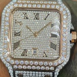 Reloj de Dos Tonos en Plata y Oro Rosa con Diamantes Moissanite VVS para Hombre, Correa de Acero Inoxidable, Joyería de Lujo con Incrustaciones de Diamantes, Estilo Hip Hop - Product Image 1