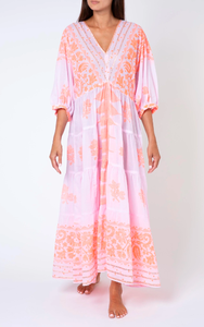 Robe Maxi Breezy pour femme rose néon Orange filles dissimulation pour piscine Glamour Dhaka imprimé coupe ample à plusieurs niveaux dentelle naturelle lavable - Product Image 2