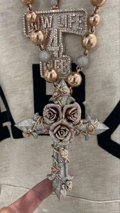 Pendentif croix hip-hop multicouche, diamant de laboratoire rempli, taille brillant, style classique, or massif 14 carats, deux tons, certifié GIA, cadeau - Product Image 2