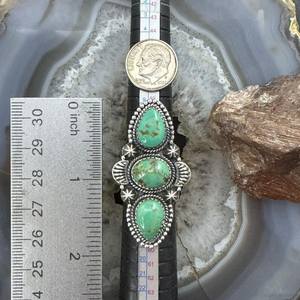 Bague ajustable en forme de lunette turquoise faite à la main bijoux Boho du sud-ouest en forme de larme verte pour les mariages et les fêtes en argent sterling - Product Image 5