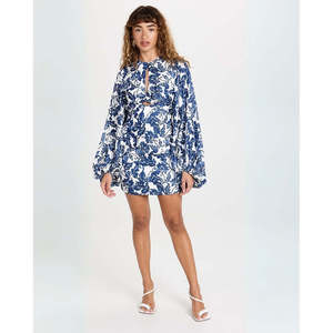 Mini-robe florale Holly par Significant Other, imprimé pochoir marine, taille 2, respirante, taille naturelle, robe de club de jour tendance - Product Image 1