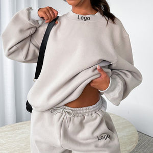 Women's Casual Fall Winter Oversized Sweatshirt with <b>Drop</b> Shoulder and Puff Printing Custom Logo Long Crew Neck - Product Image 5