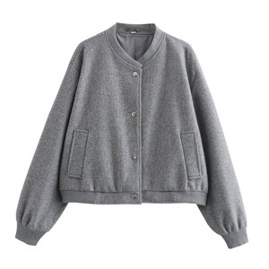 Chaqueta de lana transpirable para mujer, ropa de invierno, con botones de manga larga recortada, logotipo personalizado, estilo Letterman corto - Product Image 3