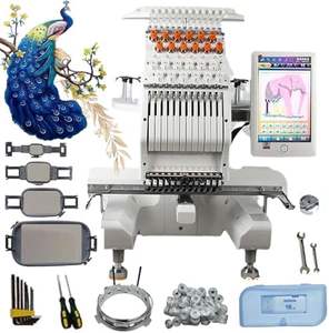 Machine à broder industrielle automatique, 12 aiguilles, couture à grande vitesse, grande surface de travail 20x30cm, designs stables pour casquettes et tissus, écran tactile 10 pouces - Product Image 1