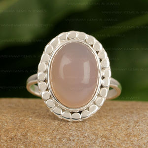 Belle bague bohème en argent sterling 925 10x14mm pierre précieuse de calcédoine rose ovale pour fête anniversaire bijoux artisanaux pour - Product Image 1