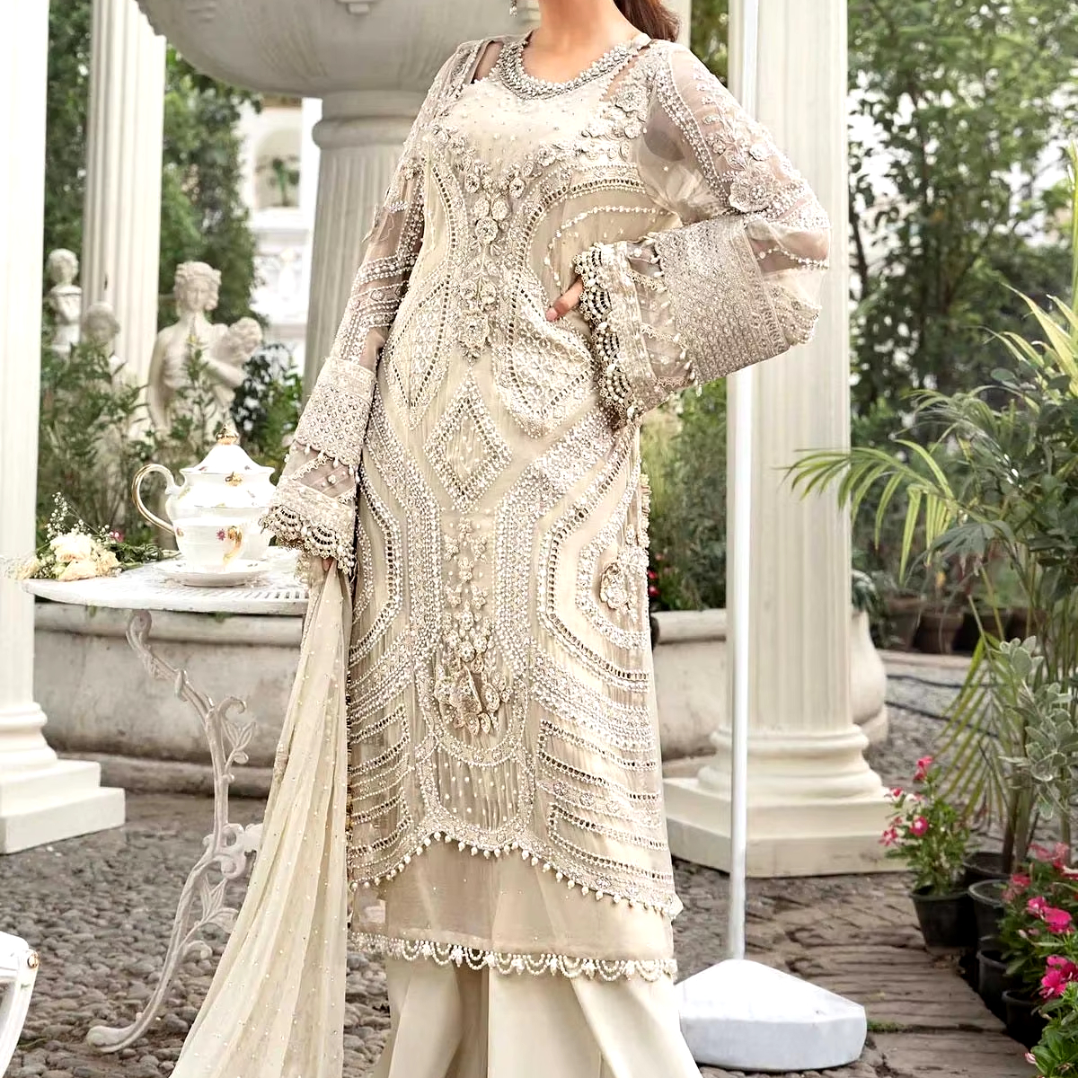 pakistani lace dresses Customized Women's Wedding Party Dresses Attractive Pakistani Style Shalwar  Kameez Suits Lace Decoration for Adults Custom Logo