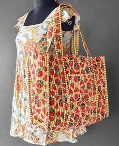 100% pur coton petit sac fourre-tout pour femmes indien matelassé organisateur d'épicerie Mini Jhola sacs pour la commercialisation avec fermeture éclair - Product Image 4