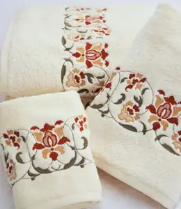100% Cotton Bath Hand Towels Face Towels with Meticulously Crafted Embroidery Patterns Inspired by Vintage Designs for Home Use