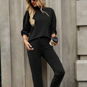 Ensemble de survêtement deux pièces pour femmes, taille plus, personnalisable, uni, imprimé, respirant, léger, extensible dans les quatre sens, sweat-shirt et pantalon - Product Image 1