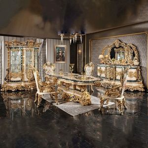 Juego de Comedor Imperial The Langham de Lujo, Tallado a Mano en Madera de Teca, Blanco y Dorado, Colección de Muebles de Hotel Estilo Barroco - Product Image 1