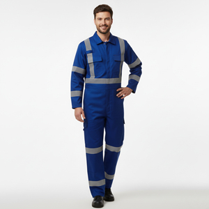 Nouvelle combinaison de travail réfléchissante bleue pour hommes 2026 avec bandes de sécurité et poche personnalisée avec logo, service OEM - Product Image 5
